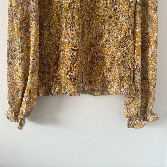 Joie Smocked Paisley Blouse – Mustard / Gold – Size XL - Picture 6 of 13